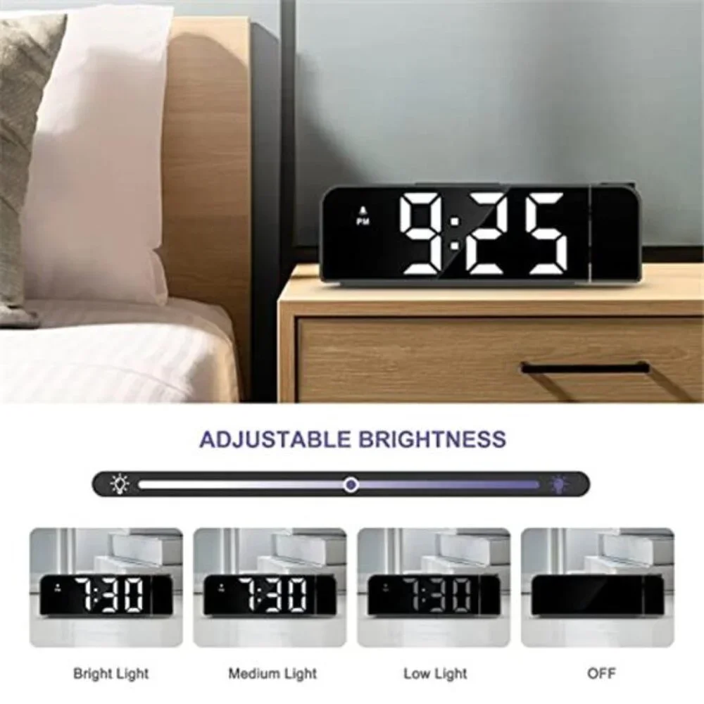 Projection Alarm Clock LED Digital Large Display USB Snooze Night Mode Clock